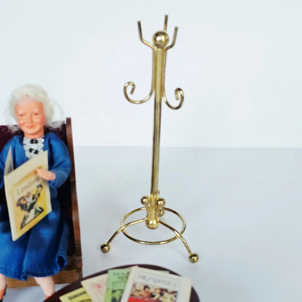 Vtg Dollhouse Furniture Set Table Coat Rack Magazines 1979 Calendar Victorian